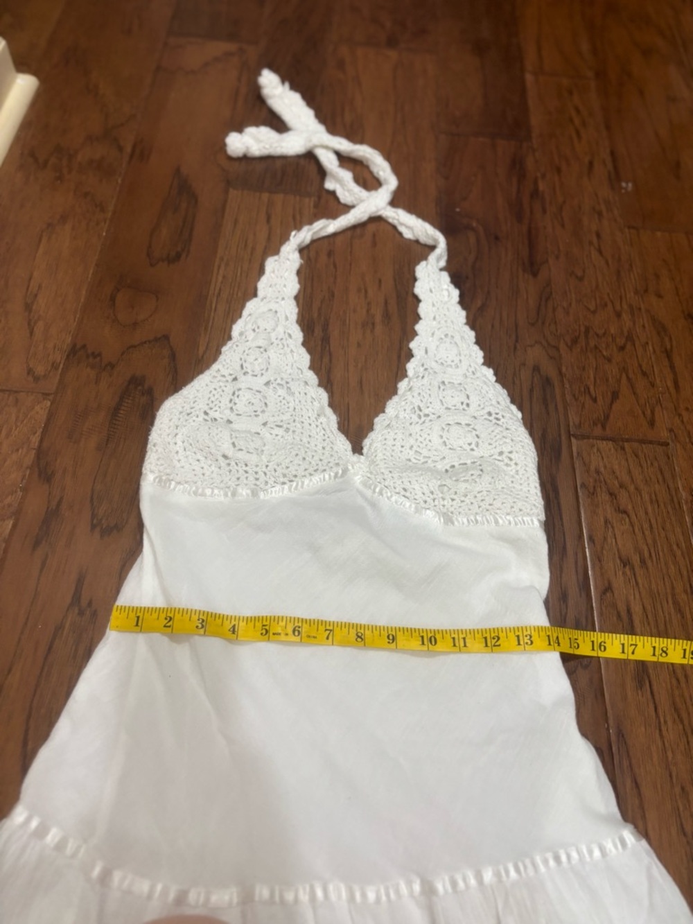 Y2K B Darlin White Crochet Halter Mini Dress Fairycore Ren Fair Boho - Picture 13 of 13